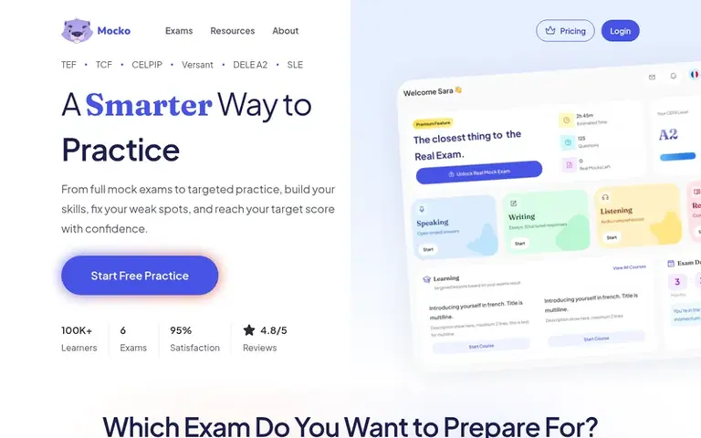 Screenshot of the Mocko homepage