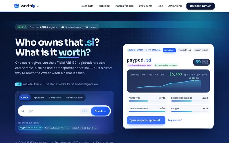 Screenshot of the Worthly homepage