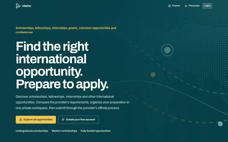 Screenshot of the viamu homepage