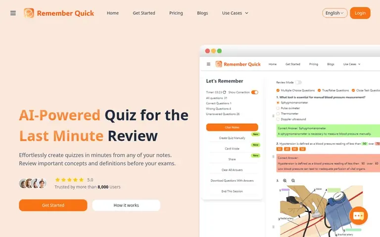 Screenshot of the Remember Quick homepage