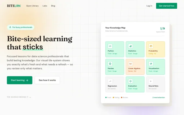 Screenshot of the Bitelrn homepage