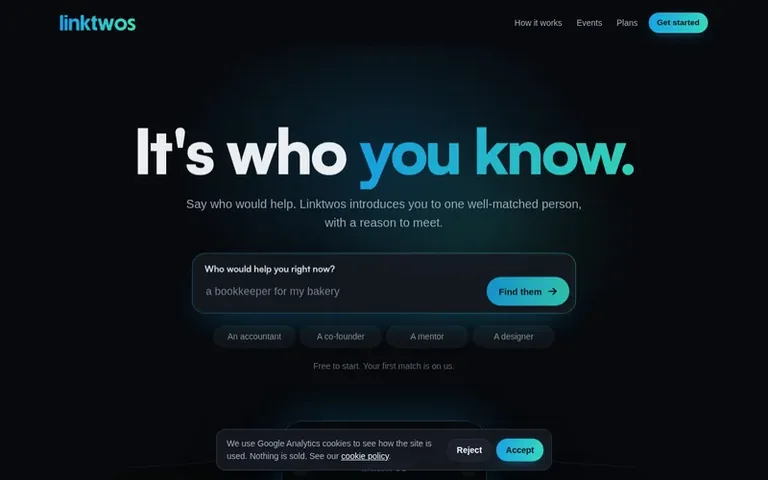 Screenshot of the Linktwos homepage